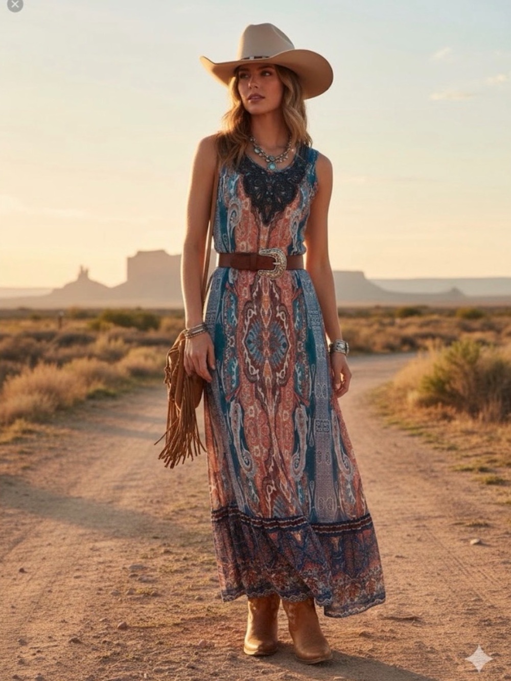 Reba Beaded Southwestern Maxi Dress Size Large